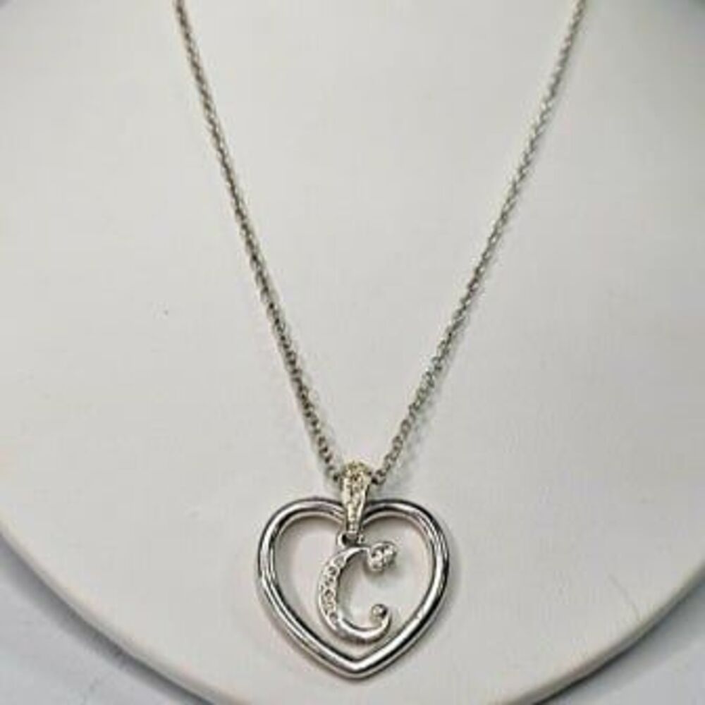 AVON Heart "C" Rhinestone Pendant Chain Necklace 16.5"L *see descip.*